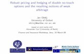 Robust pricing and hedging of double no-touch options and ... · Robust pricing and hedging of double no-touch options and the resulting notions of weak arbitrage Jan Ob lo´j University