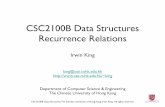 CSC2100B Data Structures Recurrence Relations · CSCI2100B Data Structures, The Chinese University of Hong Kong, Irwin King, ... CSC2100B Data Structures Recurrence Relations Irwin