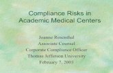 Compliance Risks in Academic Medical Centers Risks in Academic Medical Centers Joanne Rosenthal Associate Counsel Corporate Compliance Officer Thomas Jefferson University February