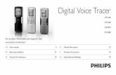 Digital Voice Tracer - Philips manual 7 3 Your Digital Voice Tracer 1Headphone socket 2Microphone socket, line-in socket 3 Built-in microphone 4 Record / Pause / Power on 5 Stop