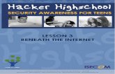 HHS - Lesson 3 - Beneath the Internet - Hacker Highschool · Lesson 3: Beneath the Internet. ... A hub is like an old-fashioned telephone party line: ... conversation and the opportunity