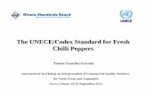 The UNECE/Codex Standard for Fresh Chilli Peppers€¦ · Chilli Peppers International ... For Extra – either all green or red. Acceptable in Class I. Class I ... Hot 20,000 - 100,000