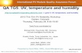 QA TG5: UV, temperature and humidity - NREL · QA TG5: UV, temperature and humidity . ... UV LIGHT INTENSITY 0 W•m-2 CHAMBER RELATIVE HUMIDITY {%} ... (rack in Golden) PARTICIPANT