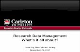 What’s it all about? - MacOdrum Library · Research Data Management What’s it all about? Jane Fry, MacOdrum Library November 21, 2017. Agenda ... Moon, Jeff & Fry, Jane.