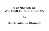 A SYNOPSIS OF AGRICULTURE IN NIGERIA by Dr. … · A SYNOPSIS OF AGRICULTURE IN NIGERIA by ... • Exposure under ACSS is N50 billion • Exposure under CACS is N199 billion. ...