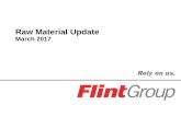 Raw Material Update - Flint Group Intermediates –Market Developments Supply outlook is very uncertain. Other than environmental, supply of pigment Other than environmental, supply