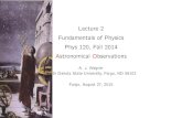 Lecture 2 Fundamentals of Physics Phys 120, Fall 2014 … · Phys 120, Fall 2014 Astronomical Observations A. J. Wagner North Dakota State University, Fargo, ND 58102 Fargo, August