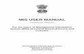 MIS USER MANUAL - CBECDDM · MIS USER MANUAL (Version No. 2015.01) For the users of Management Information System (MIS) of Central Board of Excise and Customs Central Board of Excise