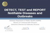 DETECT, TEST and REPORT Notifiable Diseases and Outbreaks · 2016-07-01 · DETECT, TEST and REPORT Notifiable Diseases and Outbreaks Alabama Department of Public Health (ADPH) Bureau