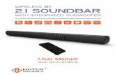User Manual - outspot.be · EN 01 User Manual Model: DO-SV-BTSB2-B English 1) PACKAGE CONTENTS • Wireless BT 2.1 soundbar with integrated subwoofer • Remote control • Power