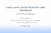 Linux perf event Features and Overhead - IBM · Linux perf event Features and Overhead 2013 FastPath Workshop Vince Weaver ˜vweaver vincent.weaver@maine.edu 21 April 2013