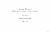 Money Demand - ECON 40364: Monetary Theory & Policyesims1/slides_money_demand.pdf · Classical Monetary Theory I We have now de ned what money is and how the supply of money is set