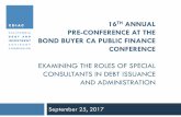 16 ANNUAL PRE-CONFERENCE AT THE BOND … · 25.09.2017 · PRE-CONFERENCE AT THE ... Convention centers and related hotels ... Does Feasibility Report Contain “Feasibility Opinion?