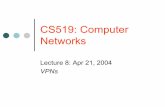 CS519: Computer Networks - Cornell .CS519 History of VPNs |Originally a telephone network concept