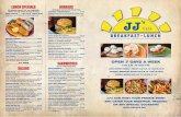 jj's menu 1 web - JJ's Cafejjscafe.net/jjscafemenu.pdf · Onion Rings Toast or Tortillas Sliced avocado Jalapeño or Picante MIGAS ..... EGGS MEXICAN SCRAMBLE