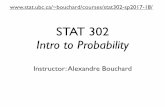 STAT 302 Intro to Probabilitybouchard/courses/stat302-sp2017-18//files/... · Prop. 3 De Morgan’s law: Distributing complements DeMorgan’s Laws We have ( n i =1 E i) c = n i =1