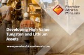 Developing High Value Tungsten and Lithium Assets · Premier African Minerals – Overview Profile Strategy Key Projects Value AIM-listed mining and exploration company Developing