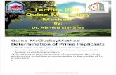 Lecture (09) Quine McCluskey Method - draelshafee.netdraelshafee.net/Spring2018/cse202-logic-design-i---lecture-09.pdf · Lecture (09) Quine‐McCluskey Method By: Dr. Ahmed ElShafee