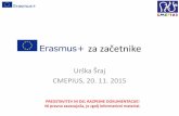 Erasmus+ za začetnike - CMEPIUS · •2-60 dni •School education gateway, Future classroom lab, ... 2015 KA1 2016 KA1 2015 KA2 2016 KA2 Erasmu+ šolsko izobraževanje. Koraki pred