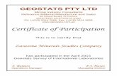 Certificate of Participation - zarazma.comzarazma.com/userimage/pdf/rr april 2015 - zarazma minerals studies... · Argentina LAGUNAS MINE Minera Barrick Misquichilca - Unidad Lagunas