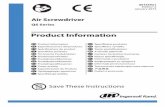 Product Information Air Screwdriver - Ingersoll Rand Products · Product Information EN Product Information ES Especificaciones del producto ... Las labores de reparación y mantenimiento