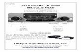 1970 MOPAR 'B' Body AM/FM STEREO · AM/FM STEREO RADIO INSTALLATION AND OPERATING INSTRUCTIONS AM/FM9.2 Dodge Charger Coronet Super Bee Plymouth Belvedere GTX Roadrunner Satellite