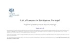 List of Lawyers in the Algarve, Portugal · List of Lawyers in the Algarve, Portugal Prepared by British Consular Services, Portugal The following list of lawyers has been prepared
