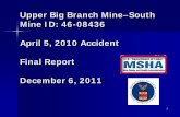 MSHA - Upper Big Branch Mine – South Mine ID: 46-08436 ... · 2 On April 5, 2010, at approximately 3:02 PM, 29 miners died and two miners were injured as a result of a massive explosion