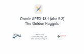 Oracle APEX 18.1 (aka 5.2) The Golden Nuggets - doag.org · About Dietmar. 2 • Dipl.-Inform. Dietmar Aust, Freelance Consultant • Master's Degree in Computer Science (MSCS) •