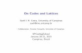 On Codes and Lattices - ime.unicamp.br · On Codes and Lattices Sueli I. R. Costa, University of Campinas sueli@ime.unicamp.br Collaboration: Antonio Campello, University of Campinas