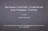 Gromov-Witten Invariants and Modular Forms - Fields Institute · Gromov-Witten Invariants and Modular Forms Jie Zhou ... de La Ossa, Green & Parkes (1991)-The partition functions