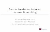 Cancer treatment induced nausea & vomiting · • Nausea and vomiting are common and feared symptoms among cancer patients • Up to 80% of patients will experience chemotherapy-induced