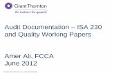 Audit Documentation ISA 230 and Quality Working Papers ... · audit, to understand: – The nature, timing, and extent of the audit procedures performed to comply with the ISAs and