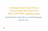 Analog Front-End Direct Conversion Receiver for 802.11b ... · IEEE 802.11b Standard • 802.11b Channels – Composed of 14 channels at frequencies 2.412-2.484 GHz spaced 5 MHz apart