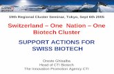 Switzerland –One Nation –One Biotech Cluster · 19th Regional Cluster Seminar, Tokyo, Sept 6th 2005 Switzerland – One Nation – One Biotech Cluster SUPPORT ACTIONS FOR SWISS