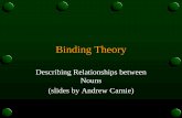 Binding Theory - Arbeitsbereichegjaeger/lehre/ss12/semantics1/Syntax 4.pdf · Binding Theory Describes the conditions on the structural relations between nouns. Concerned with three
