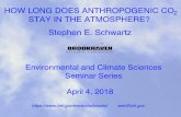 HOW LONG DOES ANTHROPOGENIC CO STAY IN THE … · Seminar Series. OUR COLLECTIVE ENERGY USE Equivalent to 100 watts Standard diet US adult: ... Joos 13 CLIMBER2 LPJ Joos 13 Multimodel