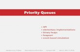Priority Queues - CSE SERVICESranger.uta.edu/~kosmopo/cse2320/lectures/10-PriorityQueues.pdf · Priority Queues ‣API ‣elementary ... Priority queue operations (heap implementation)