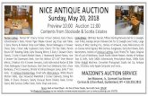 fileNICE ANTIQUE AUCTION Sunday, May 20, 2018 Preview 10:00 Auction 11:00 Contents from Stockade & Scotia Estates Partial Listing: Period 54" Cherry Corner 4 Door Cabinet ...