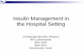 Insulin Management in the Hospital Setting · Insulin Management in the Hospital Setting. J.R.Manderville BSc (Pharm) MTU pharmacist. QEII HSC. April 2011. Disclosures: none