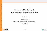 Memory Modeling & Knowledge Representation - KIT · e & e r. 1/57 Memory Modeling & Knowledge Representation Felix Putze 16.5.2013 Lecture „Cognitive Modeling“ SS 2013
