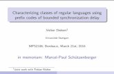 Characterizing classes of regular languages using pre x ... fileCharacterizing classes of regular languages using pre x codes of bounded synchronization delay Volker Diekert1 Universit