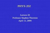 Lecture 20 Professor Stephen Thornton April 11, 2006galileo.phys.virginia.edu/classes/202.stt.spring06/Thornton Lecture... · Relativistic addition of velocities. Today Relativistic