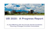 UB 2020: A Progress Report - buffalo.edu · UB 2020: A Progress Report A Joint Meeting with the Faculty Senate Academic Planning & Budget Priorities Committees. 2 AGENDA • WHERE