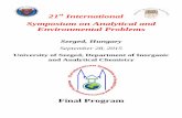 21st International Symposium on Analytical and ... · 21st International Symposium on Analytical and Environmental Problems 2 Supporting Organizations University of Szeged, Department