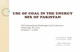 Use of Coal in the Energy Mix of Pakistan · USE OF COAL IN THE ENERGY MIX OF PAKISTAN In the fifties natural gas was discovered in the Sui fields in Baluchistan area of Pakistan.