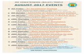 SRI VENKATESWARA (BALAJI) TEMPLE AUGUST 2017 EVENTS · 25th Friday -Ganesh Chaturthi Pooja 2nd day 10:30 AM and 6.30PM & 7.30 PM: Visesha Ganesha Archana Sponsorship—$21.00 for