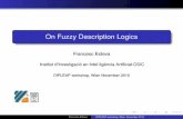 On Fuzzy Description Logics · From Description Logics to Fuzzy Description Logics DLs (ALC) FOL Interpretation as fuzzy sets Fuzzy DLs (ALC) Fuzzy FOL P. Hájek, Making fuzzy logic