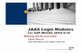 JAAS Login Modules - archive.sap.com · User-centric approach with two components: Authentication (-> login modules) ... Anonymous/guest access User ID / password Form based Basic