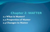 Chapter 2: MATTER 2.pdf · 2.3 Changes in Matter Since mixtures are not chemically combined, each component of a mixture has the same chemical makeup it had before the mixture was